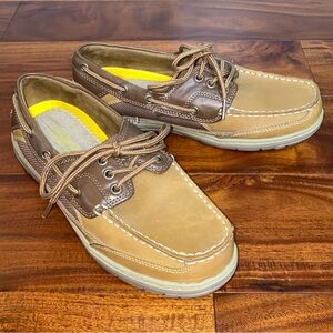 EUC Men’s Size 8.5M, Croft&Barrow Brown Boat Shoes Partial Leather w/Rubber Sole